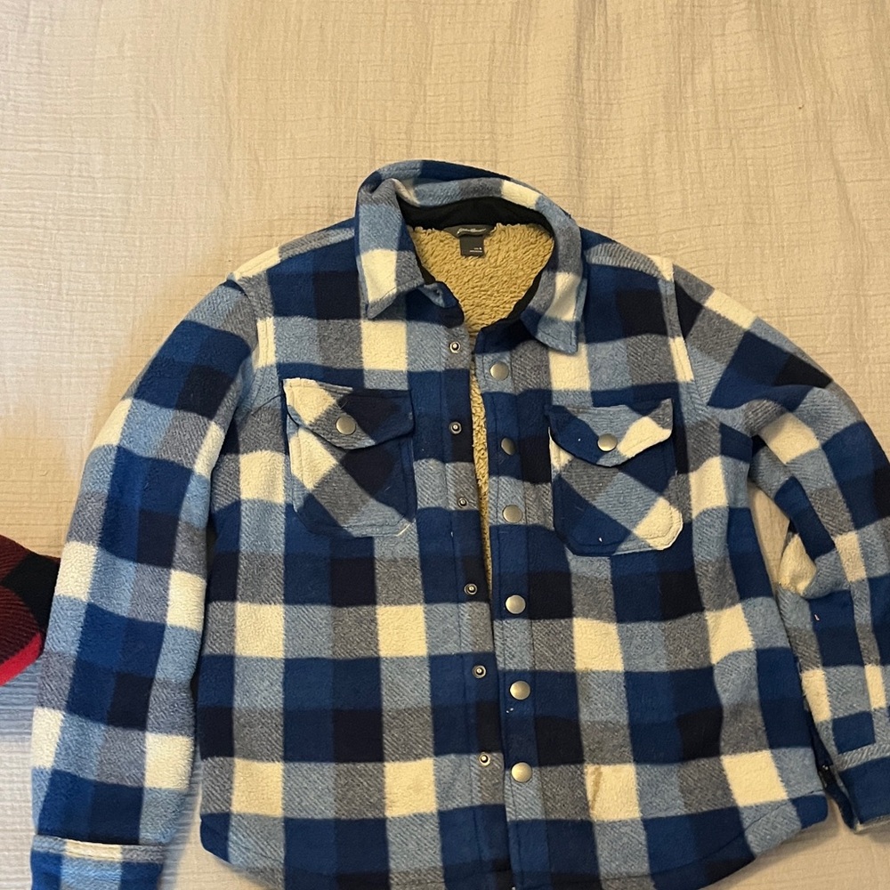 Eddie Bauer Blue and White Plaid Kids Jacket